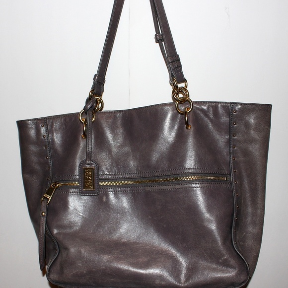 Badgley Mischka Handbags - Badgley Mischka Warm Grey n Gold Leather Bag Purse